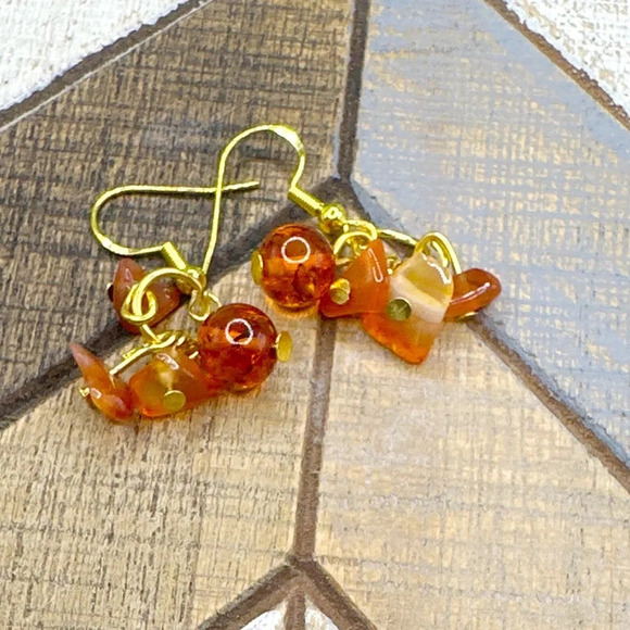 Carnelian and amber statement earrings/fire carnelian Baltic amber /luxury - Picture 1 of 8